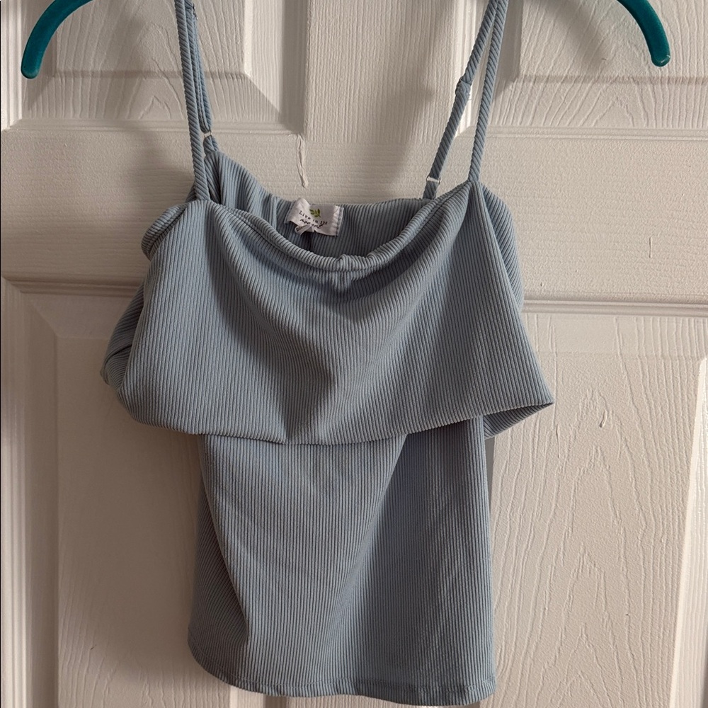 Live in the Moment Light Blue Women's Ribbed Crop Tank - size Large